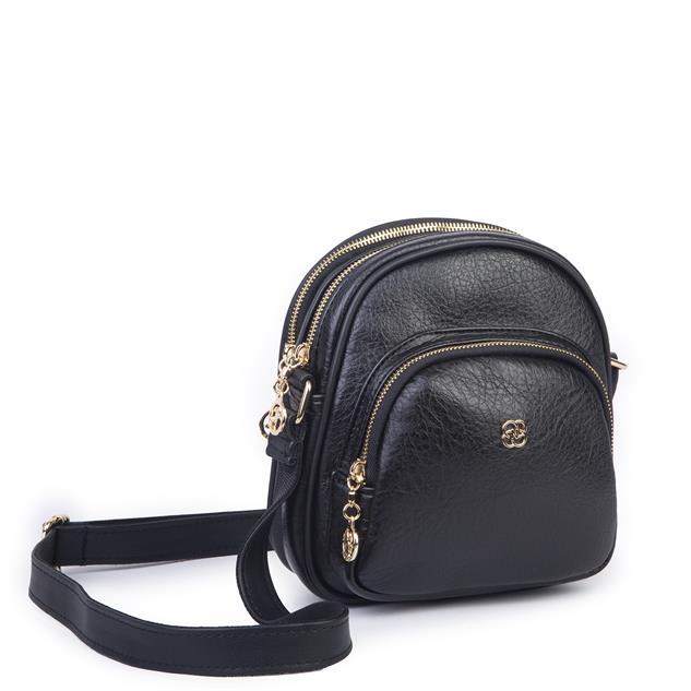 Nas Bag Kadın Çok Gözlü Günlük Çapraz ve Omuz Çanta Siyah Victoria  (20x22 cm)