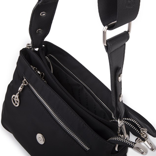 Nas Bag Kadın  Çok Gözlü Günlük Hafif Çapraz Omuz Çantası  Siyah