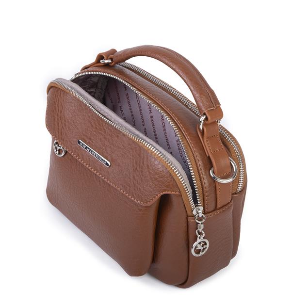 Nas Bag Kadın Çok Gözlü Mini El ve Çapraz Çanta Taba Victoria