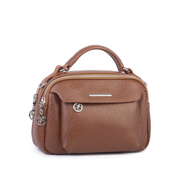 Nas Bag Kadın Çok Gözlü Mini El ve Çapraz Çanta Taba Victoria