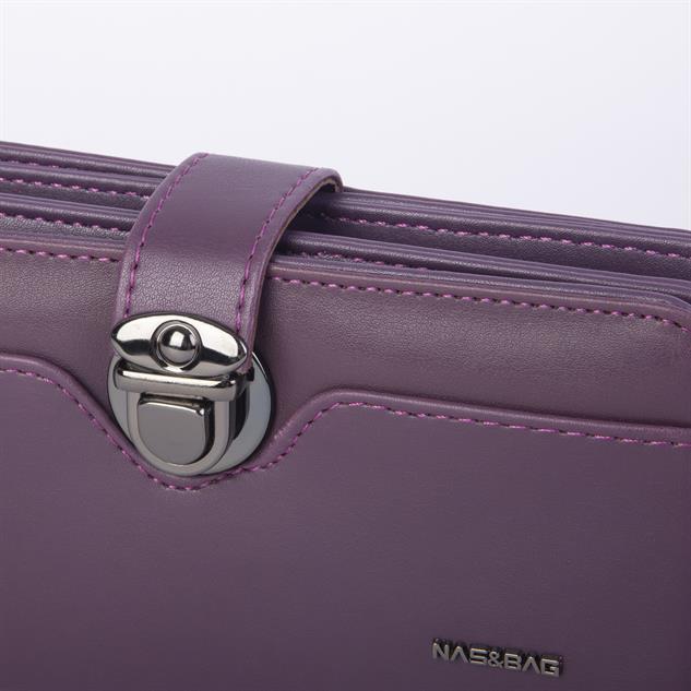 Nas Bag Kadın Çok Kartlıklı Büyük Boy Klipsli Geniş Cüzdan  Mor Dona 