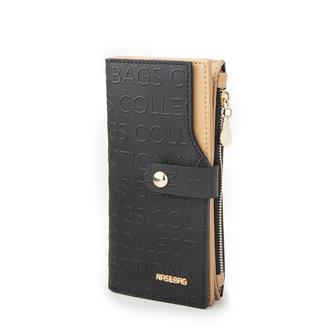 Nas Bag Kadın Dikey Cüzdan Siyah Camel Gofraj