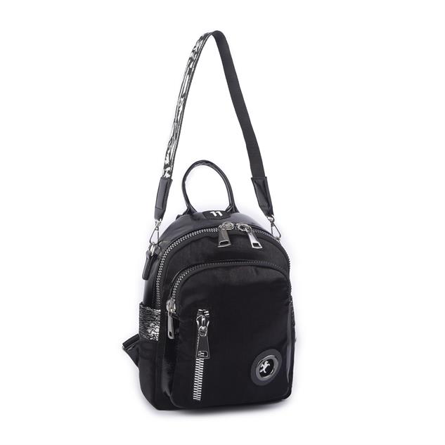 Nas Bag Kadın Dönüştürülebilir Sırt ve Omuz Çantası Şık Geniş Fermuarlı Çanta (24x31x14 cm) Siyah Simli
