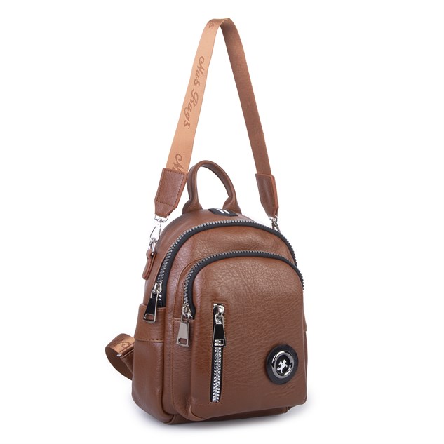 Nas Bag Kadın Dönüştürülebilir Sırt ve Omuz Çantası Şık Geniş Fermuarlı Çanta (24x31x14 cm) Taba Victoria
