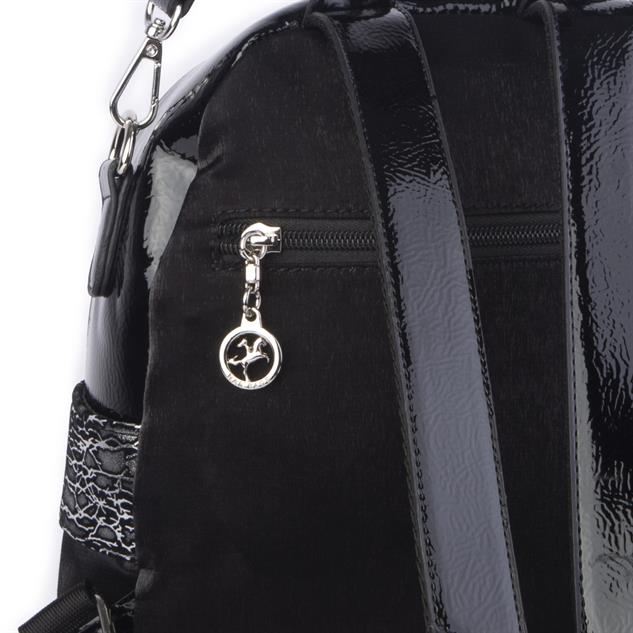 Nas Bag Kadın Dönüştürülebilir Sırt ve Omuz Çantası Şık Geniş Fermuarlı Çanta (24x31x14 cm) Siyah Simli