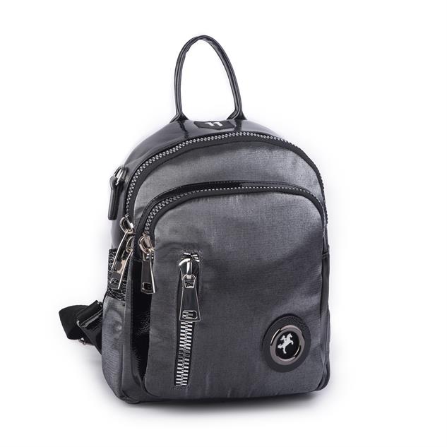 Nas Bag Kadın Dönüştürülebilir Sırt ve Omuz Çantası Şık Geniş Fermuarlı Çanta (24x31x14 cm) Gri  Simli