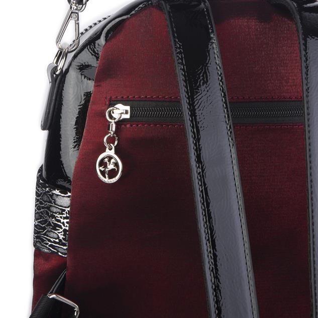 Nas Bag Kadın Dönüştürülebilir Sırt ve Omuz Çantası Şık Geniş Fermuarlı Çanta (24x31x14 cm) Bordo  Simli