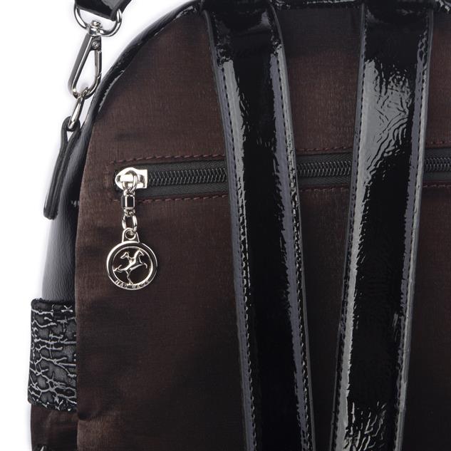 Nas Bag Kadın Dönüştürülebilir Sırt ve Omuz Çantası Şık Geniş Fermuarlı Çanta (24x31x14 cm) Kahve   Simli