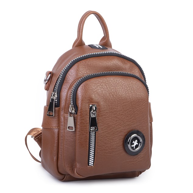 Nas Bag Kadın Dönüştürülebilir Sırt ve Omuz Çantası Şık Geniş Fermuarlı Çanta (24x31x14 cm) Taba Victoria