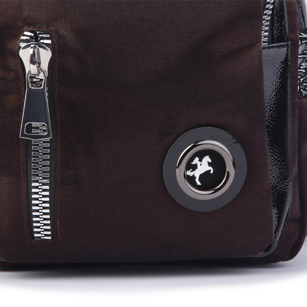 Nas Bag Kadın Dönüştürülebilir Sırt ve Omuz Çantası Şık Geniş Fermuarlı Çanta (24x31x14 cm) Kahve   Simli