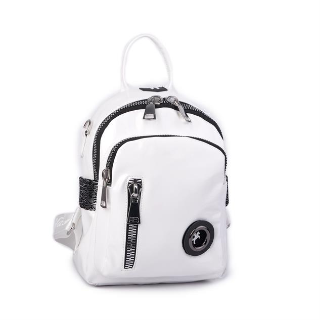 Nas Bag Kadın Dönüştürülebilir Sırt ve Omuz Çantası Şık Geniş Fermuarlı Çanta (24x31x14 cm) Beyaz  Krsk Rugan