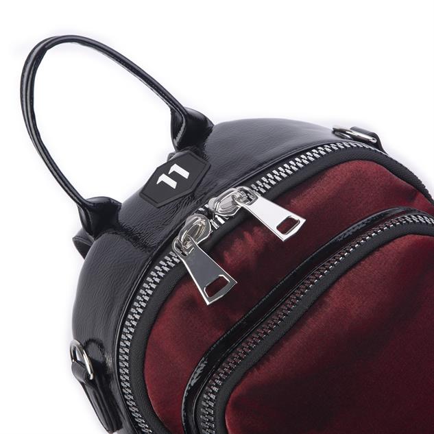 Nas Bag Kadın Dönüştürülebilir Sırt ve Omuz Çantası Şık Geniş Fermuarlı Çanta (24x31x14 cm) Bordo  Simli