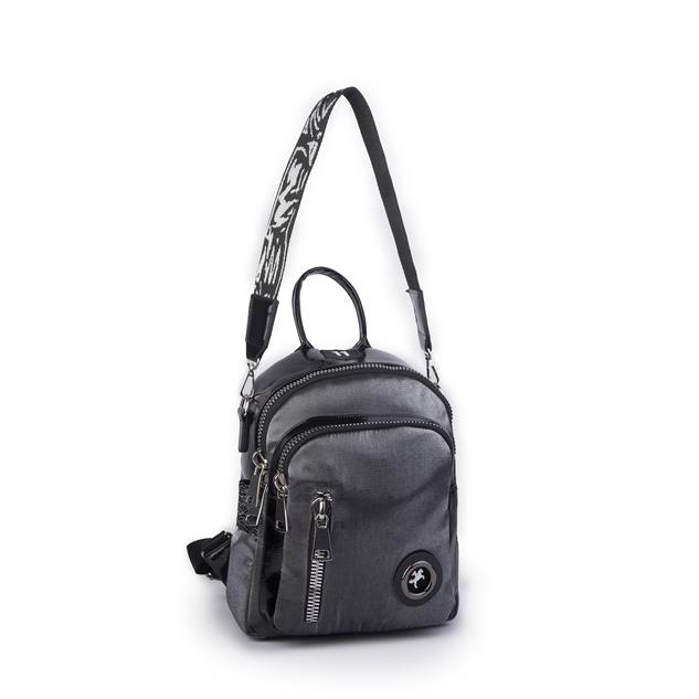 Nas Bag Kadın Dönüştürülebilir Sırt ve Omuz Çantası Şık Geniş Fermuarlı Çanta (24x31x14 cm) Gri  Simli