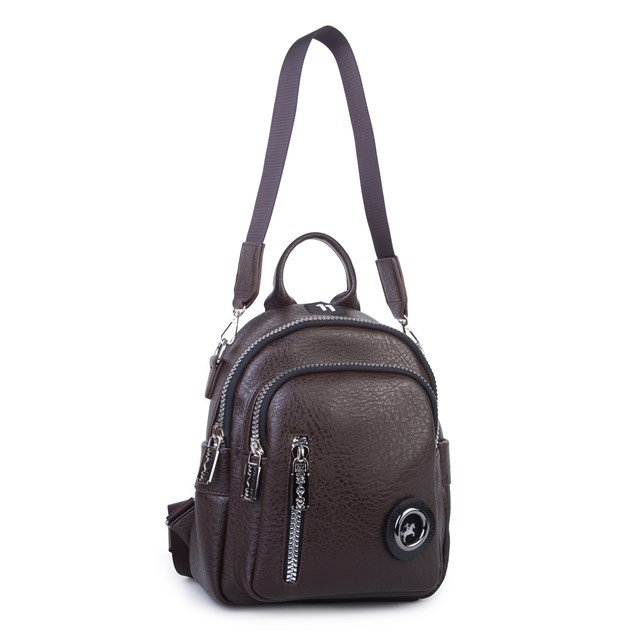 Nas Bag Kadın Dönüştürülebilir Sırt ve Omuz Çantası Şık Geniş Fermuarlı Çanta (24x31x14 cm) Kahve Victoria