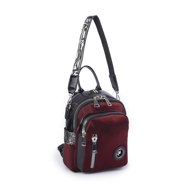 Nas Bag Kadın Dönüştürülebilir Sırt ve Omuz Çantası Şık Geniş Fermuarlı Çanta (24x31x14 cm) Bordo  Simli