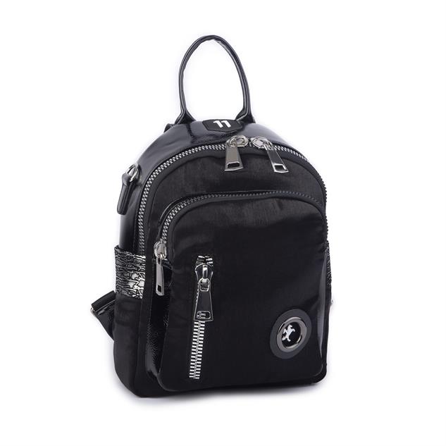 Nas Bag Kadın Dönüştürülebilir Sırt ve Omuz Çantası Şık Geniş Fermuarlı Çanta (24x31x14 cm) Siyah Simli