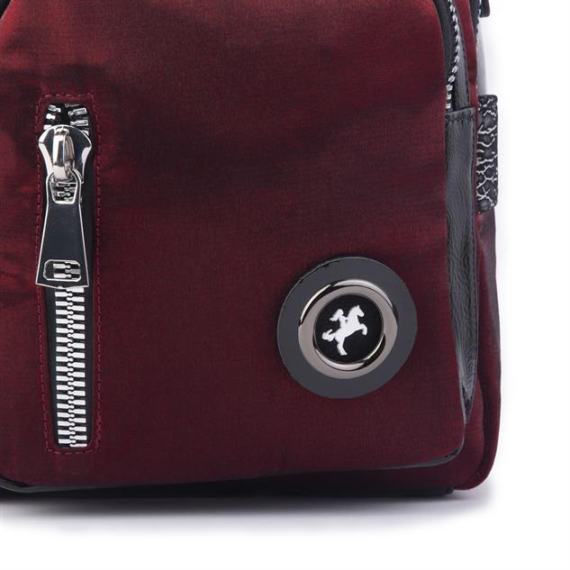 Nas Bag Kadın Dönüştürülebilir Sırt ve Omuz Çantası Şık Geniş Fermuarlı Çanta (24x31x14 cm) Bordo  Simli