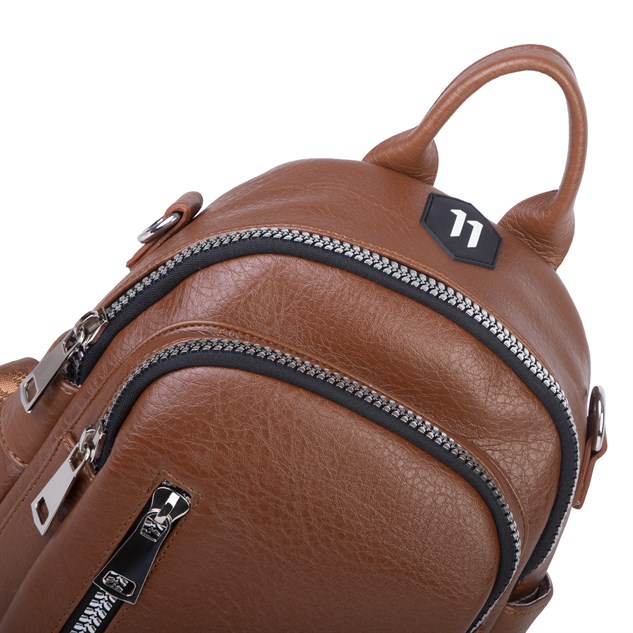 Nas Bag Kadın Dönüştürülebilir Sırt ve Omuz Çantası Şık Geniş Fermuarlı Çanta (24x31x14 cm) Taba Victoria
