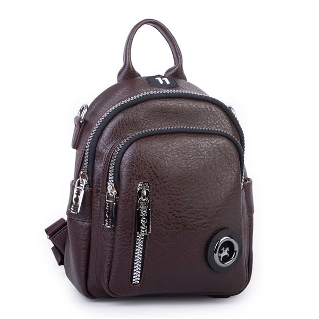 Nas Bag Kadın Dönüştürülebilir Sırt ve Omuz Çantası Şık Geniş Fermuarlı Çanta (24x31x14 cm) Kahve Victoria