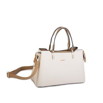 Nas Bag Kadın El Çantası Krem  Camel Gofraj