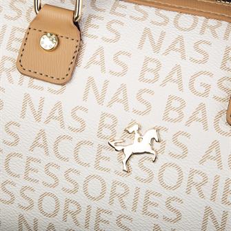 Nas Bag Kadın El Çantası Krem Camel Yazili