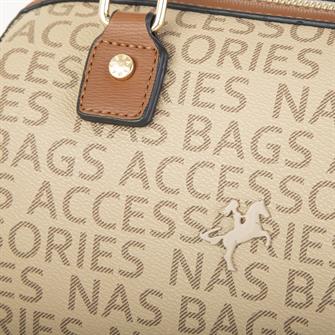 Nas Bag Kadın El Çantası Vizon Taba Yazılı