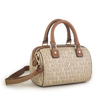 Nas Bag Kadın El Çantası Vizon Taba Yazılı