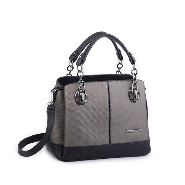 Nas Bag Kadın El ve Omuz Çantası Gri Siyah Lacst  (en:28 cm ; boy:21 cm )