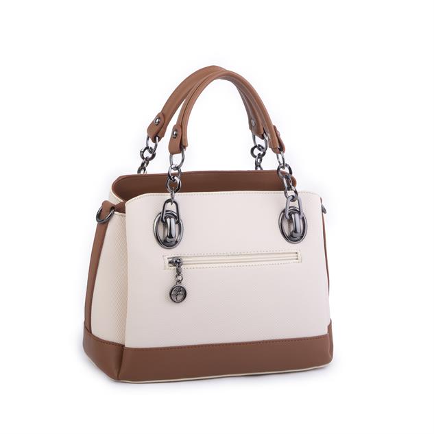 Nas Bag Kadın El ve Omuz Çantası Krem Taba Lacst (en:28 cm ; boy:21 cm )