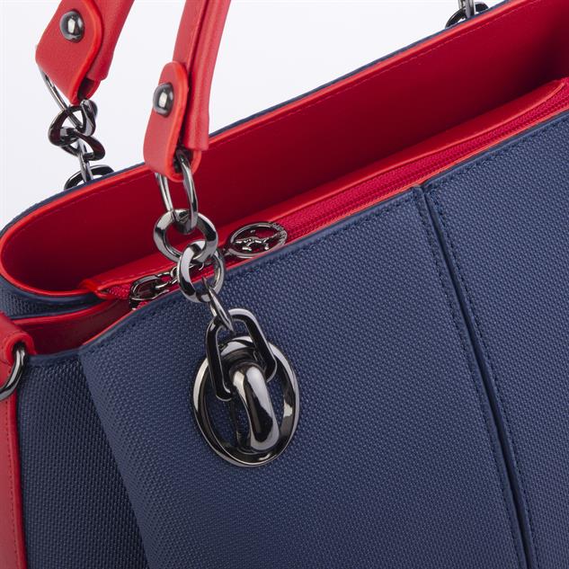 Nas Bag Kadın El ve Omuz Çantası Lacivert Kırmızı Lacst  (en:28 cm ; boy:21 cm )