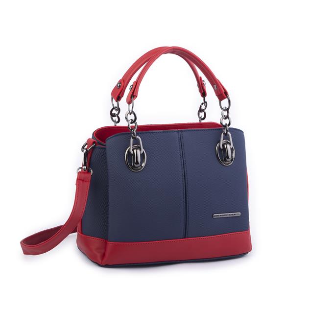 Nas Bag Kadın El ve Omuz Çantası Lacivert Kırmızı Lacst  (en:28 cm ; boy:21 cm )