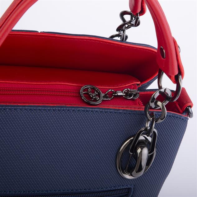 Nas Bag Kadın El ve Omuz Çantası Lacivert Kırmızı Lacst  (en:28 cm ; boy:21 cm )