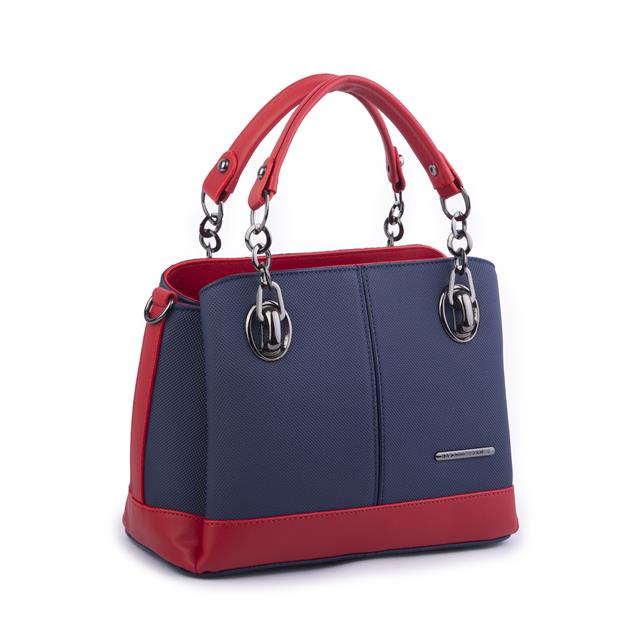 Nas Bag Kadın El ve Omuz Çantası Lacivert Kırmızı Lacst  (en:28 cm ; boy:21 cm )
