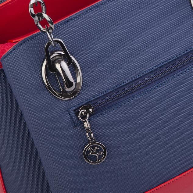 Nas Bag Kadın El ve Omuz Çantası Lacivert Kırmızı Lacst  (en:28 cm ; boy:21 cm )