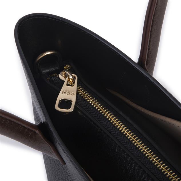 Nas Bag Kadın El ve Omuz Çantası Premium Seri Siyah Kum Kahve Victoria