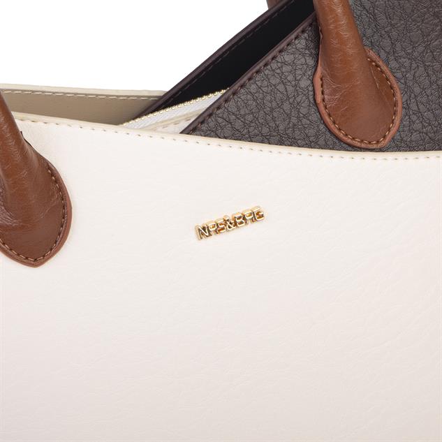 Nas Bag Kadın El ve Omuz Çantası Premium Seri Krem Kahve Taba Victoria