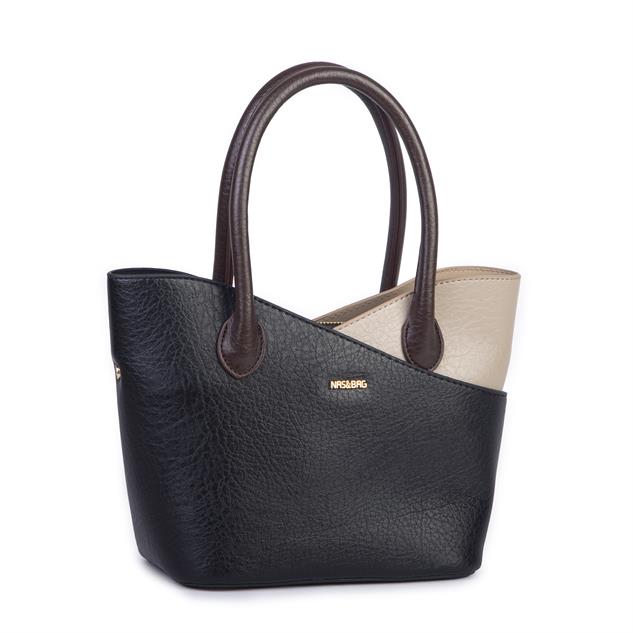 Nas Bag Kadın El ve Omuz Çantası Premium Seri Siyah Kum Kahve Victoria