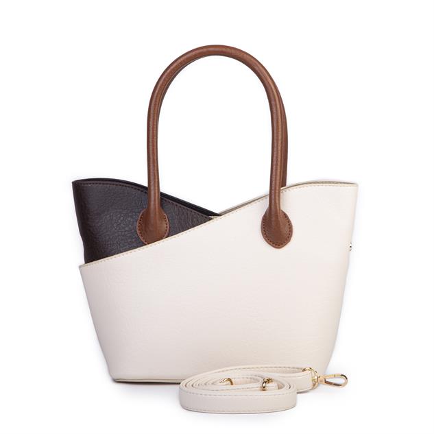 Nas Bag Kadın El ve Omuz Çantası Premium Seri Krem Kahve Taba Victoria