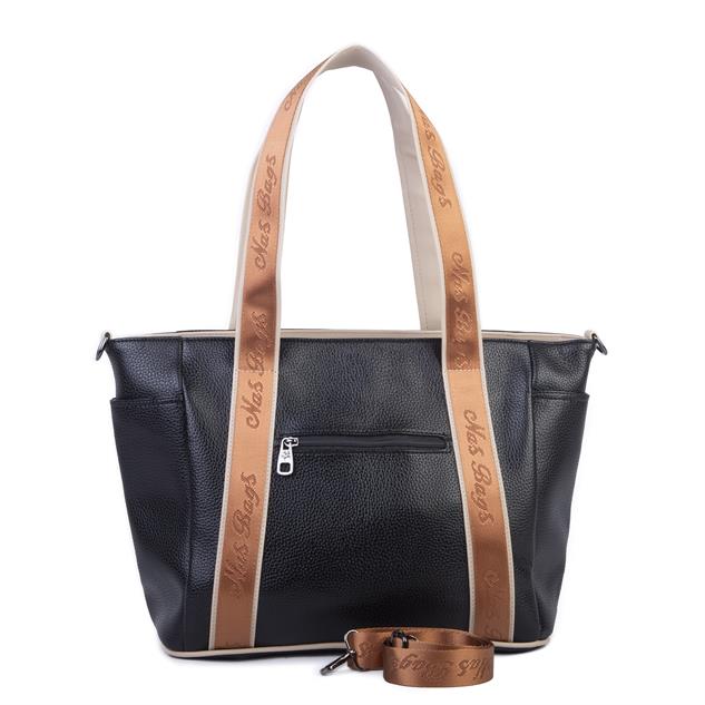 Nas Bag Kadın Extra Büyük Omuz Çantası ve Spor Çantası ( 46x36 cm ) Siyah Kum Taba Lopez