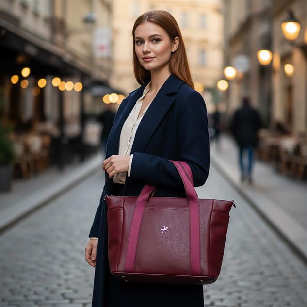 Nas Bag Kadın Extra Büyük Omuz Çantası ve Spor Çantası ( 46x36 cm ) Bordo Victoria