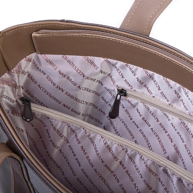 Nas Bag Kadın Extra Büyük Omuz Çantası ve Spor Çantası ( 46x36 cm ) Kahve Vizon Victoria