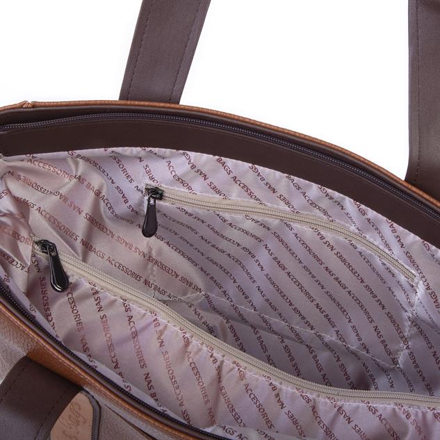 Nas Bag Kadın Extra Büyük Omuz Çantası ve Spor Çantası ( 46x36 cm ) Taba Kahve Lopez