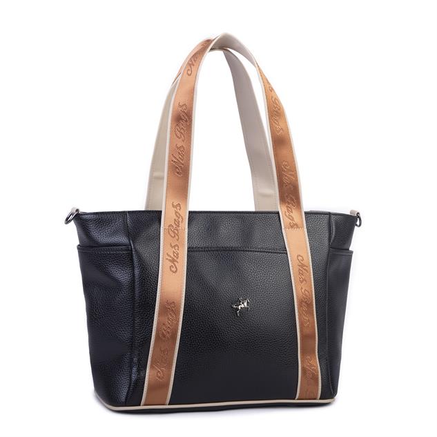 Nas Bag Kadın Extra Büyük Omuz Çantası ve Spor Çantası ( 46x36 cm ) Siyah Kum Taba Lopez