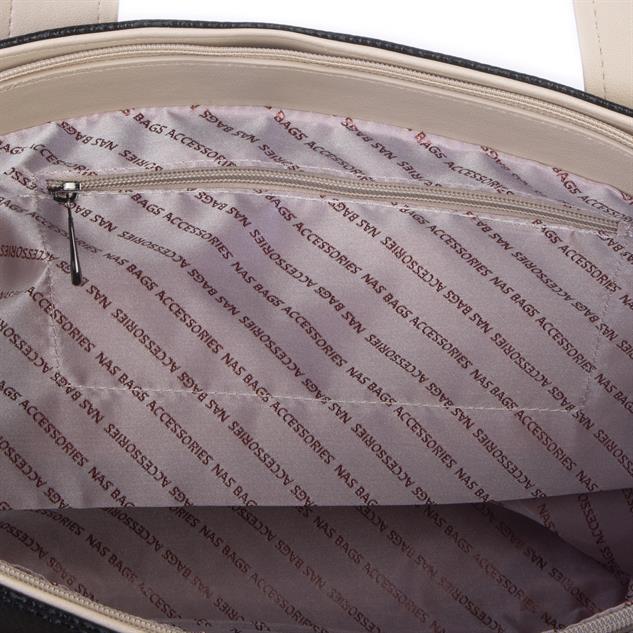 Nas Bag Kadın Extra Büyük Omuz Çantası ve Spor Çantası ( 46x36 cm ) Siyah Kum Taba Lopez