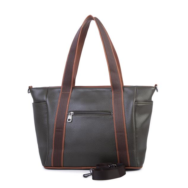 Nas Bag Kadın Extra Büyük Omuz Çantası ve Spor Çantası ( 46x36 cm ) Haki Taba Kahve Lopez