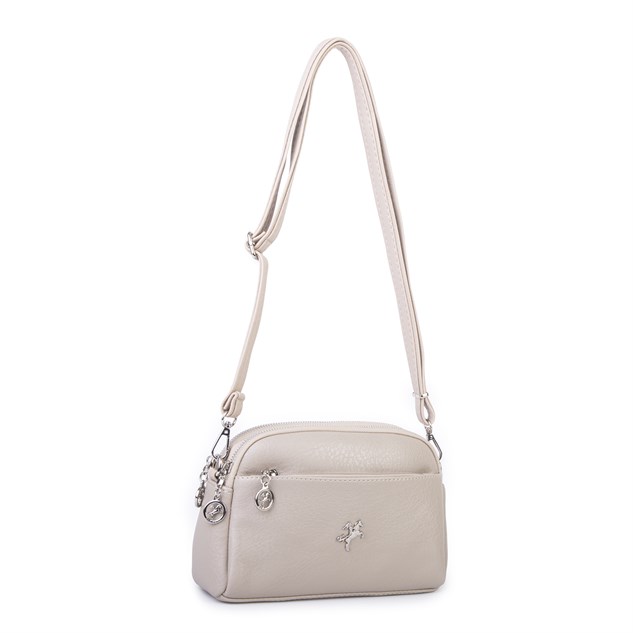 Nas Bag Kadın Günlük Sade Şık Çok Gözlü Çapraz Çanta (23x14 cm) Kum Victoria