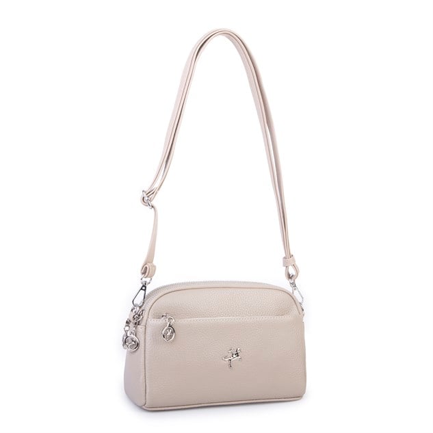 Nas Bag Kadın Günlük Sade Şık Çok Gözlü Çapraz Çanta (23x14 cm) Kum Lopez