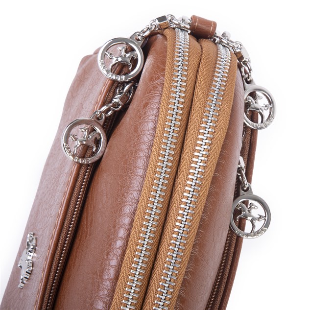 Nas Bag Kadın Günlük Sade Şık Çok Gözlü Çapraz Çanta (23x14 cm) Taba Victoria