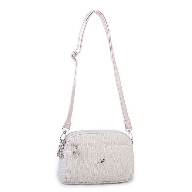 Nas Bag Kadın Günlük Sade Şık Çok Gözlü Çapraz Çanta (23x14 cm) Kum Kanvas