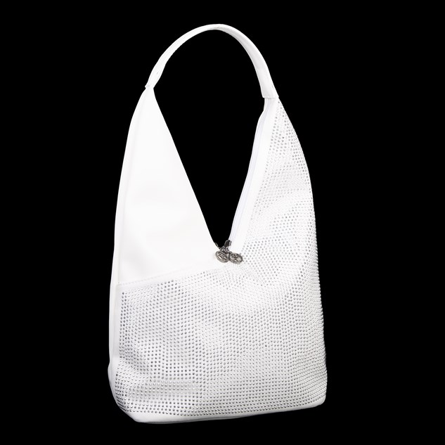 Nas Bag Kadın Hafif Yumuşak Dokulu Omuz Çantası Beyaz Taşlı